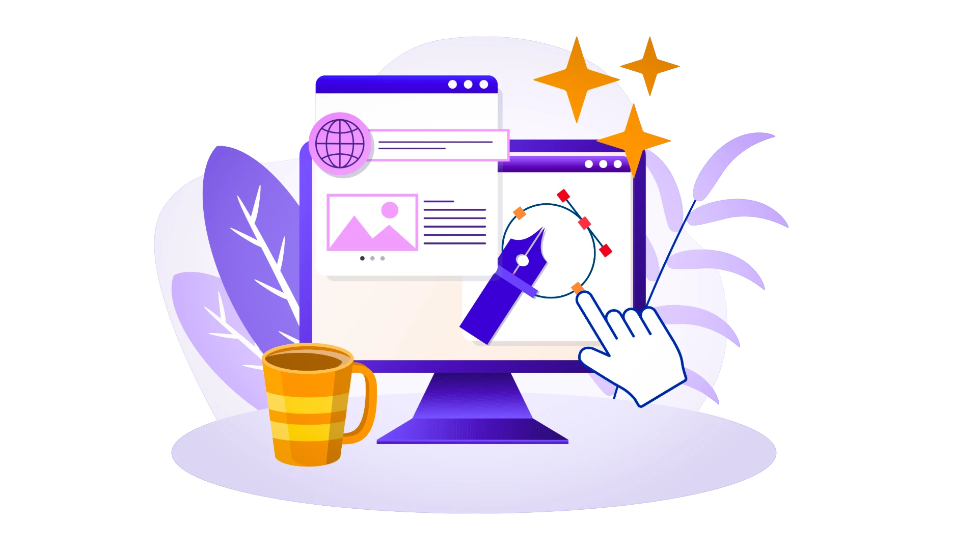 Illustration of a website being edited on a desktop screen
